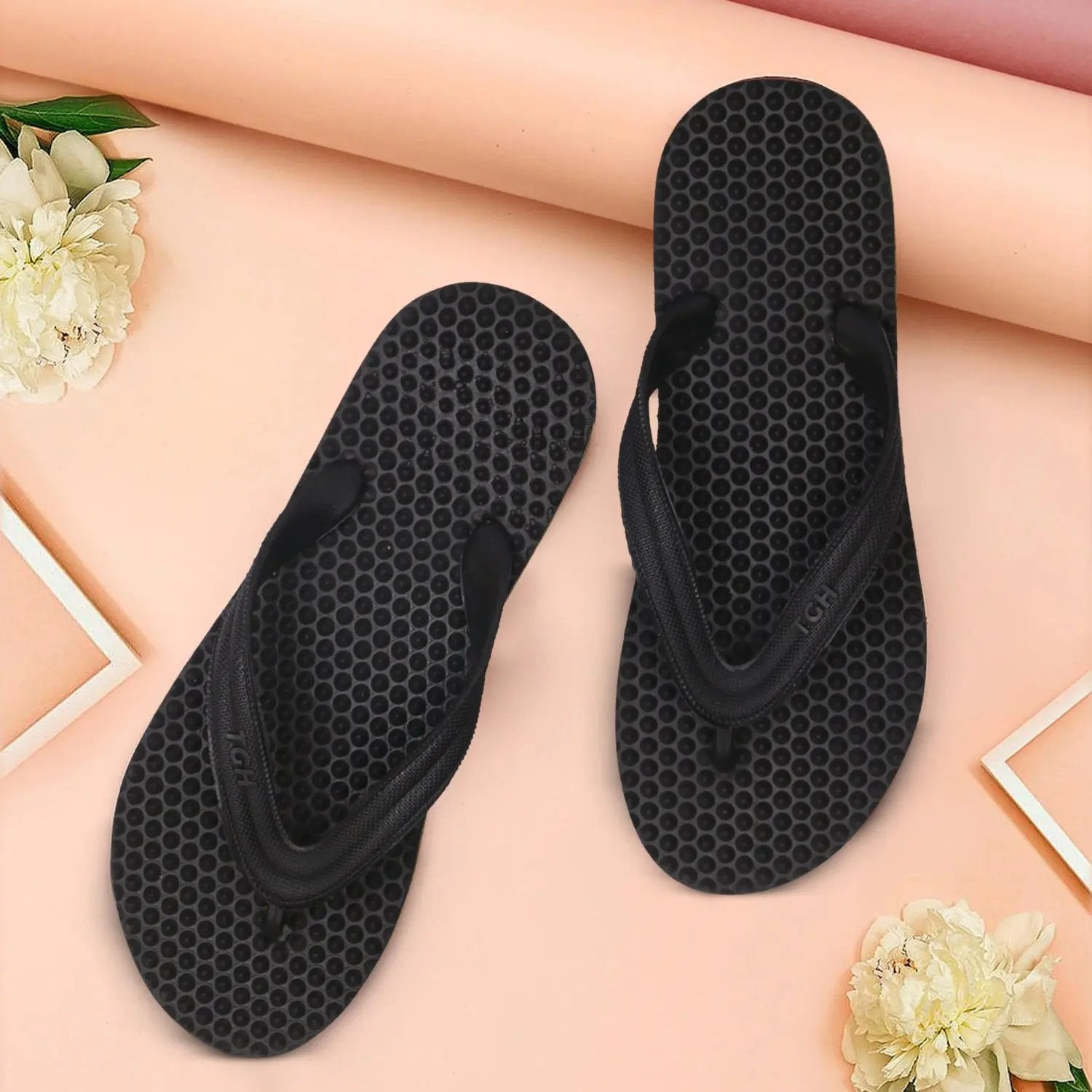 TGH LITEZ Fitness Health Hawai Chappal Slippers (Full Black)