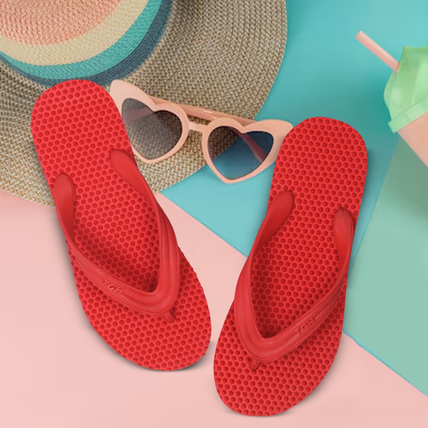 TGH LITEZ Fitness Health Hawai Chapple Slippers (Full Red)