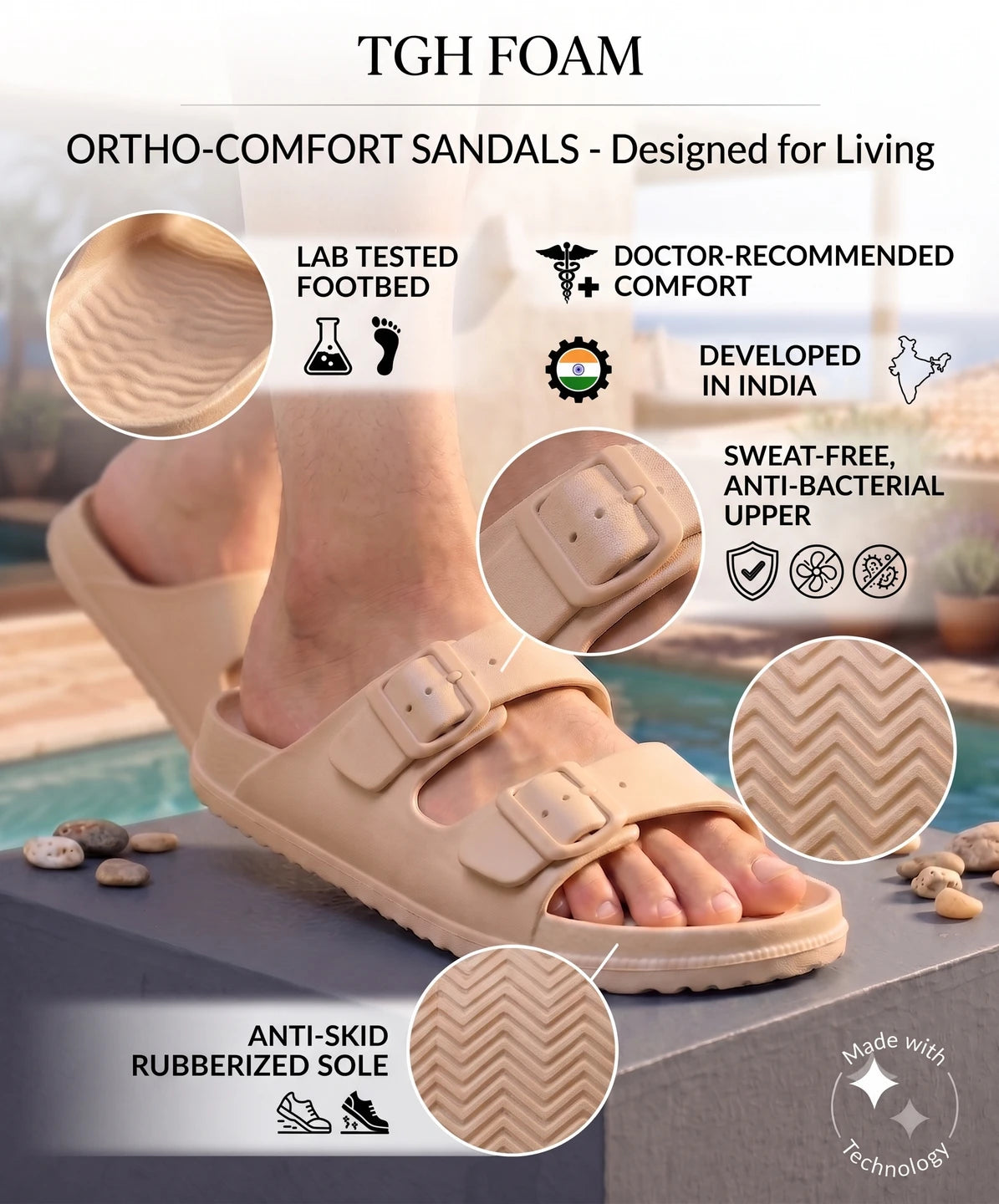 TGH Men's Casual Sandals | Lightweight EVA Comfort Sandals | Adjustable Strap | TGM0013