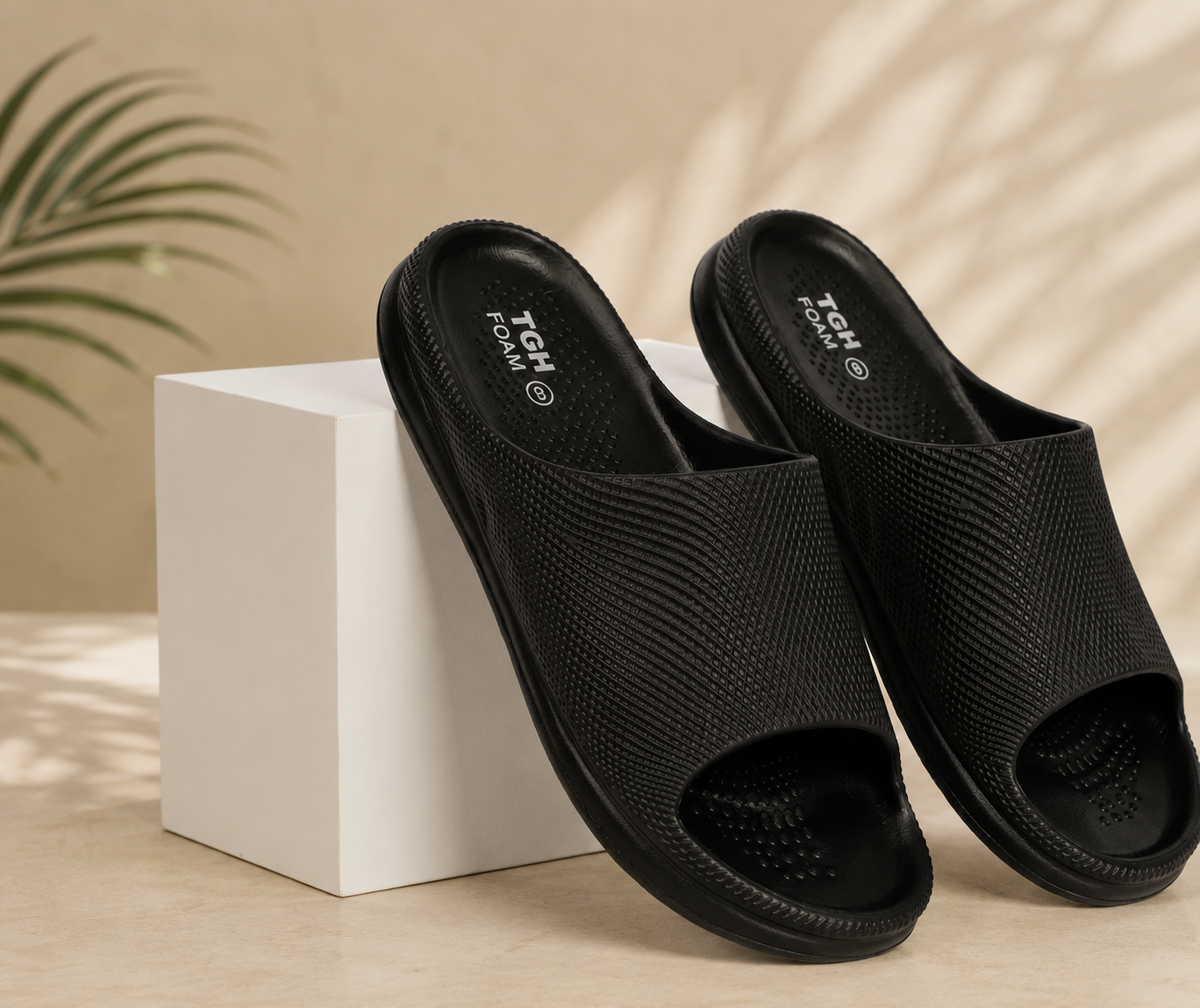 TGH FOAM TGM0014 Men’s Ultra Comfort Black Slides | Lightweight Daily Wear Slippers