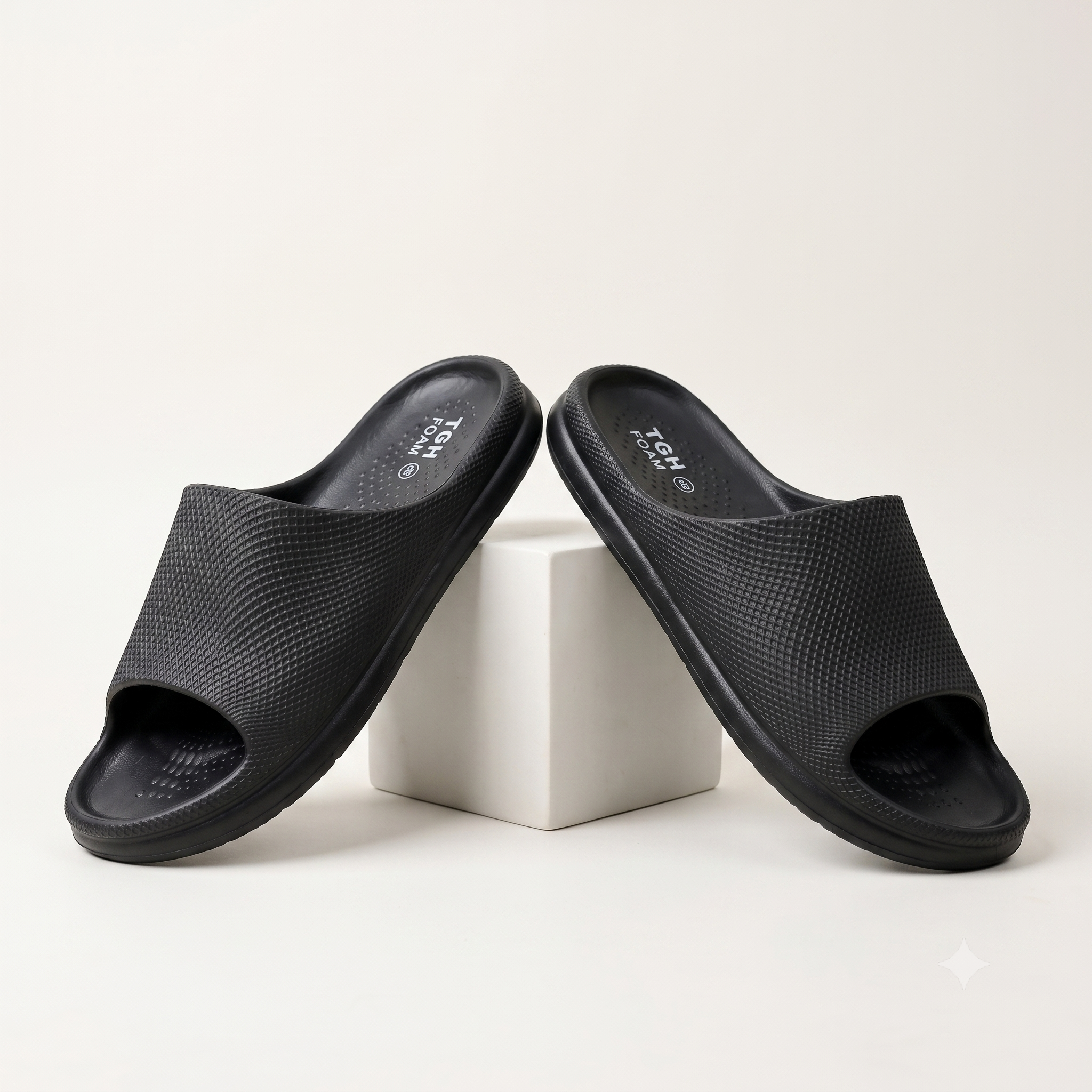 TGH FOAM TGM0014 Men’s Ultra Comfort Black Slides | Lightweight Daily Wear Slippers