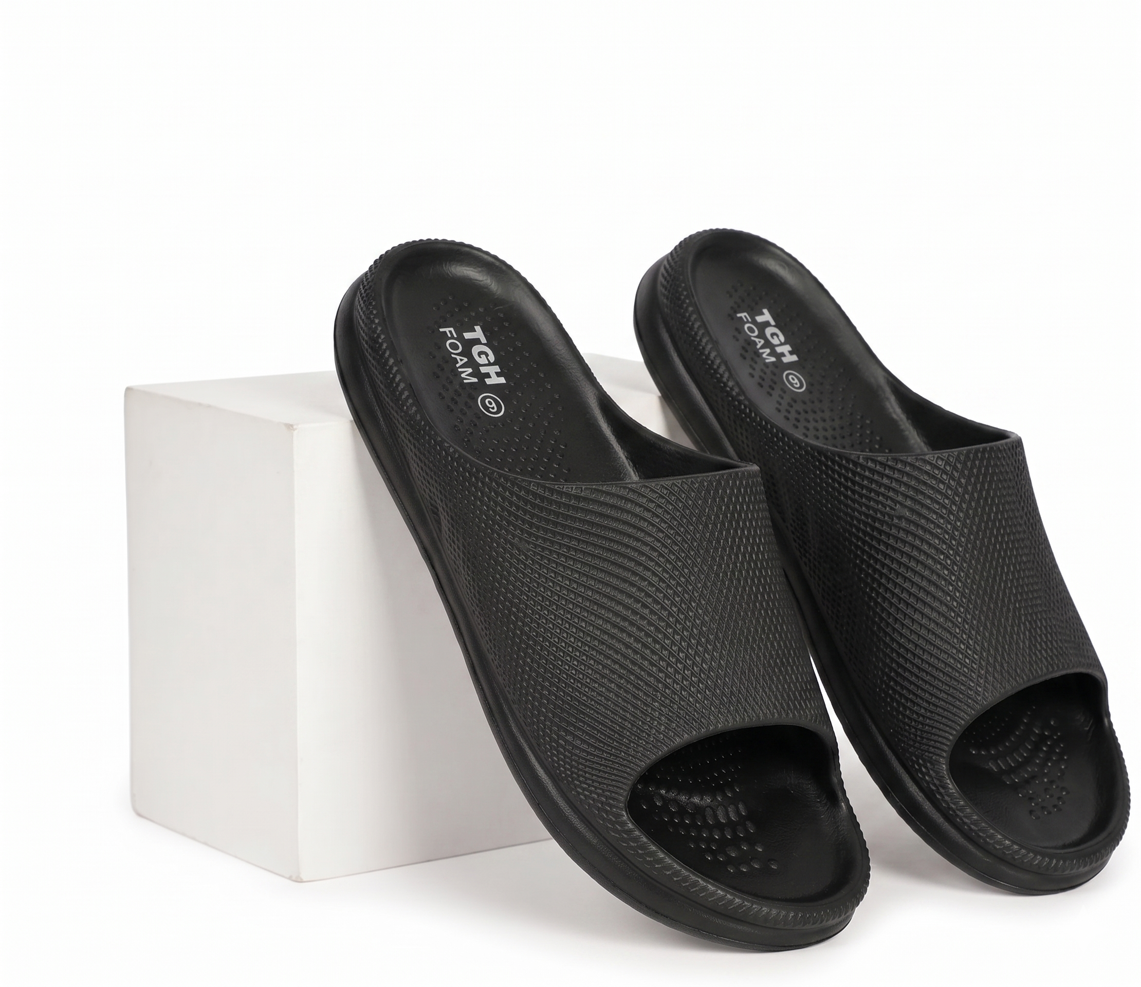 TGH FOAM TGM0014 Men’s Ultra Comfort Black Slides | Lightweight Daily Wear Slippers